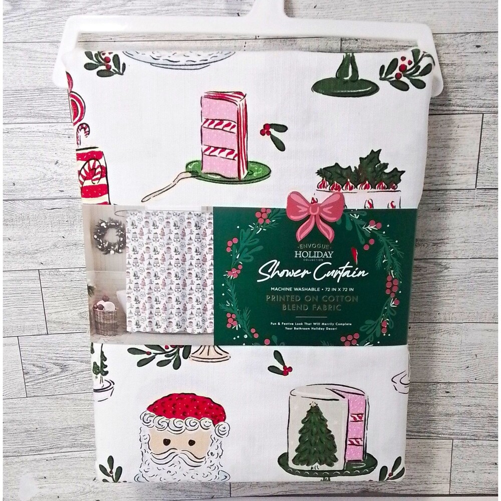 en Vogue Holiday Collection Santa Christmas Shower Curtain 72x72 Cotton Blend